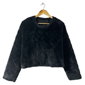 Zara Black Faux Fur Cropped Long Sleeve Top, Size M Women’s Quilted